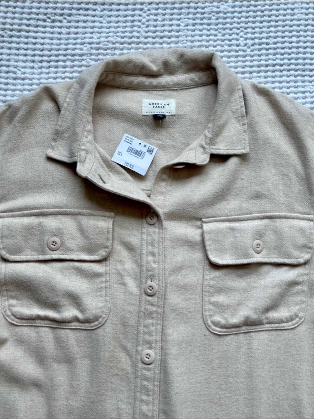 NWT AE American Eagle Oversized Fleece & Love Shacket Tan Sand Beige L - Picture 5 of 10